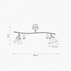 Spots|Badezimmer Lampe*Giovanni Battista Deckenspot 2-flammig B: 69 cm Messing Keramik schwenkbar
