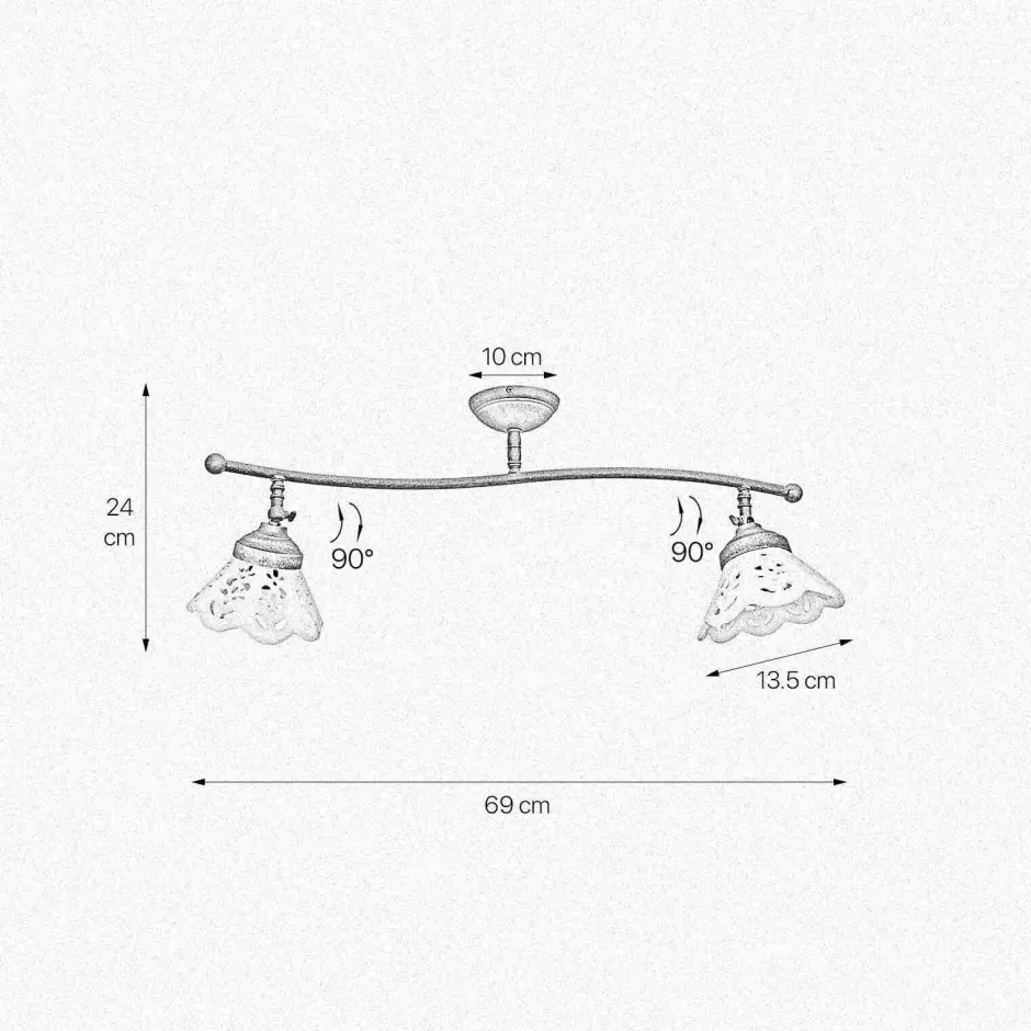 Spots|Badezimmer Lampe*Giovanni Battista Deckenspot 2-flammig B: 69 cm Messing Keramik schwenkbar
