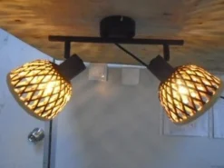 Searchlight Deckenspot 2-flammig E14 Schwarz Natur Bambus Holz Metall< Flurlampen|Bürolampen