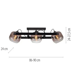 Just Light Deckenspot Glas Metall E27 90 cm 3-flammig schwenkbar< Flurlampen|Bürolampen