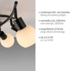 Flurlampen|Bürolampen*Just Light Deckenspot Glas Metall 6-flammig inkl E14 5 W flexibel