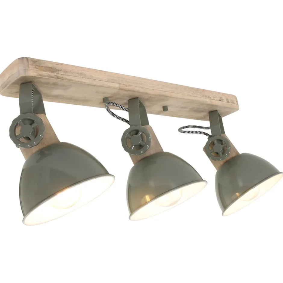 Deckenleuchten|Spots*Steinhauer Deckenspot Holz Metall Grün 59 cm E27 3-flmg flexibel