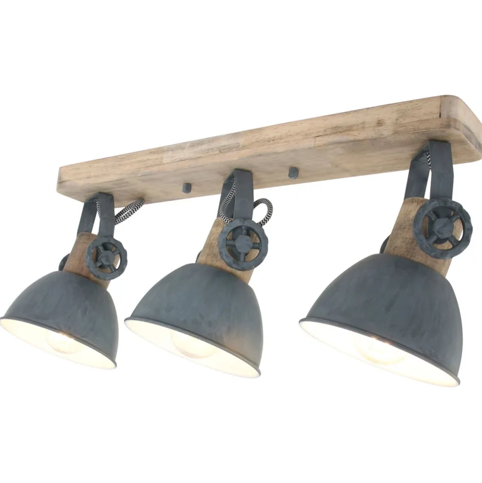 Deckenleuchten|Spots*Steinhauer Deckenspot Holz Metall Grün 59 cm E27 3-flmg flexibel