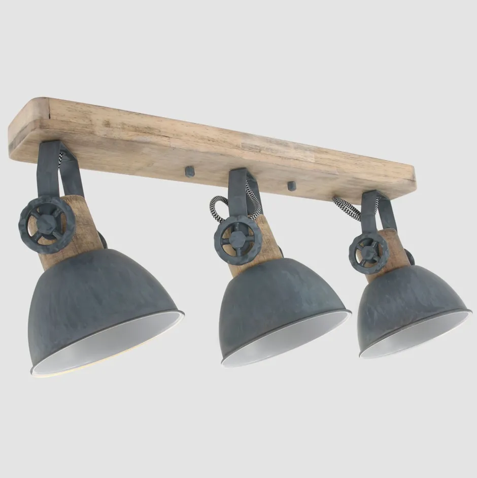 Deckenleuchten|Spots*Steinhauer Deckenspot Holz Metall Grün 59 cm E27 3-flmg flexibel