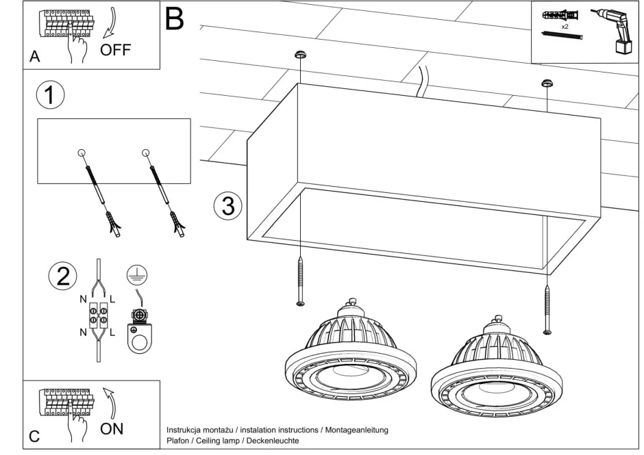 Küchenlampen|Betonlampen*Sollux Deckenspot innen Beton 27 cm lang eckig 2-flammig GU10