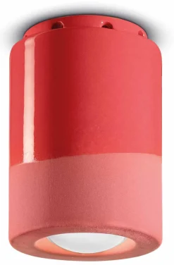 Ferroluce Deckenspot Keramik rund D: 8,5 cm Aufputz Koralle E14< Wohnzimmerlampen|Keramiklampen