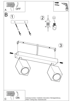 Deckenleuchten|Flurlampen*Sollux Deckenspot Modern Holz 2-flammig 30 cm lang GU10 wohnlich