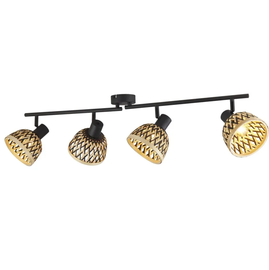 Deckenleuchten|Flurlampen*Searchlight Deckenspot Schwarz Natur B: 94 cm 4x E14 Holz Metall