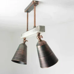 Luminex Deckenspot Shabby Kupfer 2-flammig E27 Metall Holz< Deckenleuchten|Esszimmer Lampen