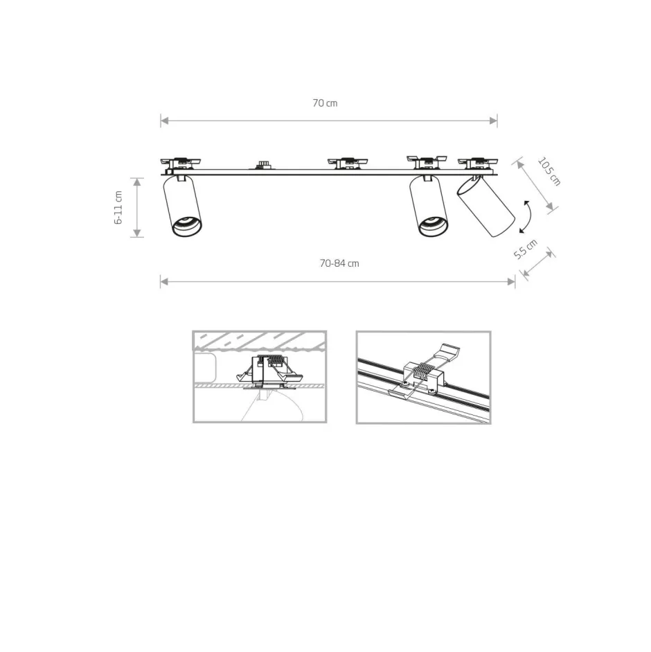 Nowodvorski Deckenspot Unterputz 70 cm lang 3-flammig GU10 Schwarz Messing< Deckenleuchten|Spots