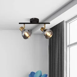 Searchlight Deckenstrahler 2-flammig E14 Rauchglas Metall verstellbar< Flurlampen|Bürolampen