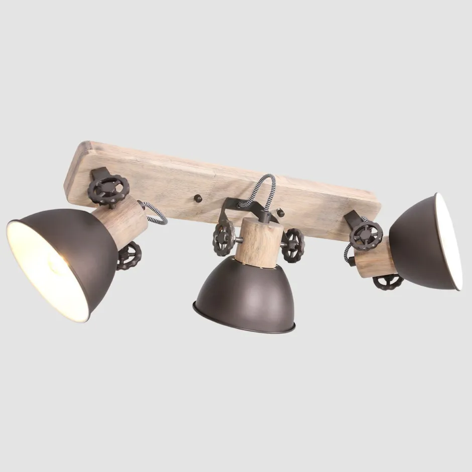 Steinhauer Deckenstrahler 3-flammig Holz Metall 59 cm E27 flexibel< Deckenleuchten|Spots
