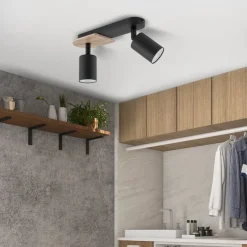 TK Lighting Deckenstrahler 2-flammig Metall Holz Schwarz Natur 35 cm< Deckenleuchten|Spots