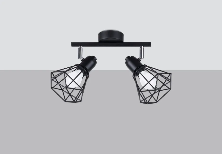 Sollux Deckenstrahler 2-flammig Schwarz Metall Käfig Schirm< Deckenleuchten|Flurlampen