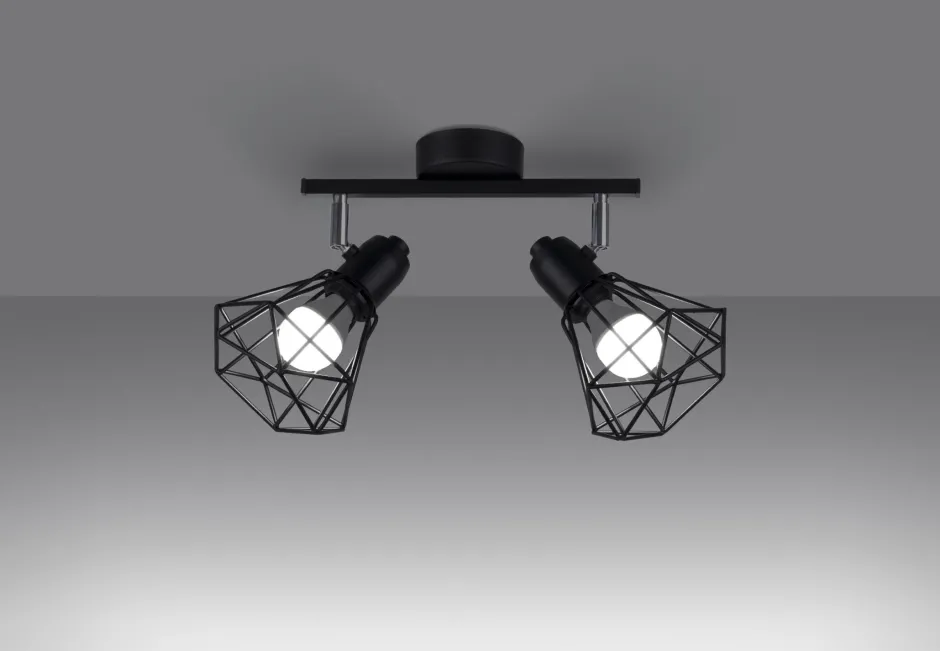 Sollux Deckenstrahler 2-flammig Schwarz Metall Käfig Schirm< Deckenleuchten|Flurlampen