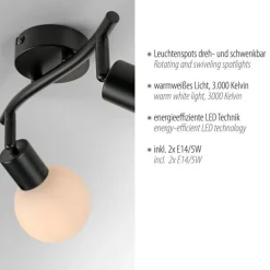 Flurlampen|Bürolampen*Just Light Deckenstrahler Glas Metall 43 cm inkl E14 5 W flexibel