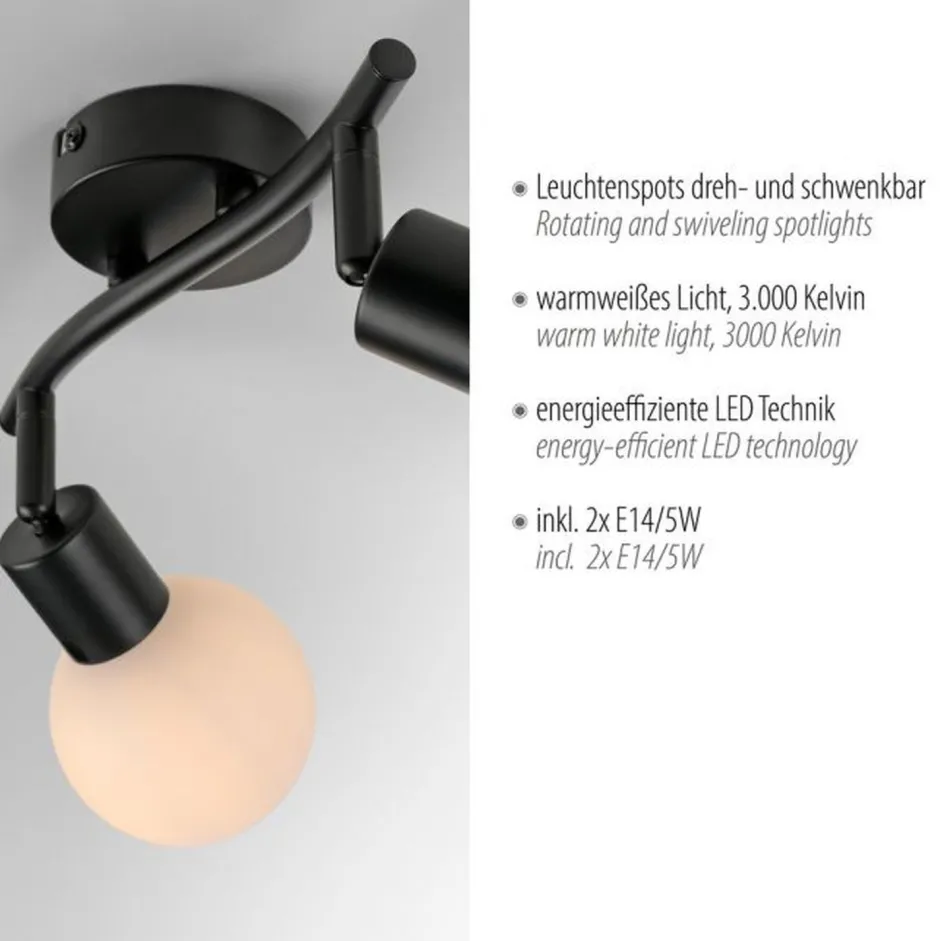 Flurlampen|Bürolampen*Just Light Deckenstrahler Glas Metall 43 cm inkl E14 5 W flexibel