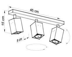 Deckenleuchten|Spots*Sollux Deckenstrahler Grau Stahl B:45cm eckig 3x GU10 FALERIA