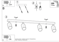 Holzlampen|Moderne Lampen*Sollux Deckenstrahler Holz 80 cm lang 4-flammig schwenkbar GU10