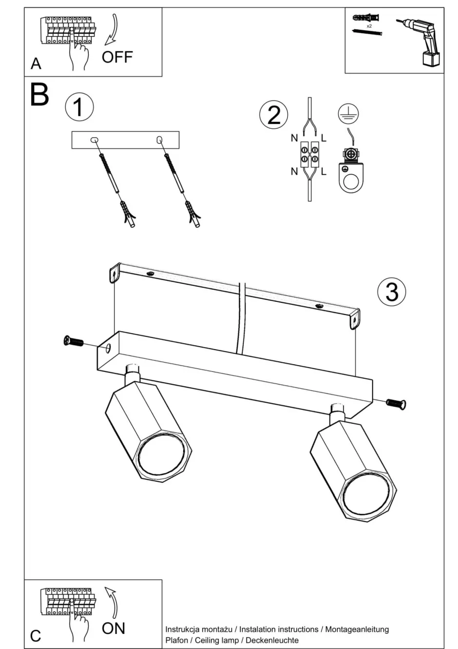 Deckenleuchten|Flurlampen*Sollux Deckenstrahler Holz länglich 30 cm 2-flammig GU10 Modern