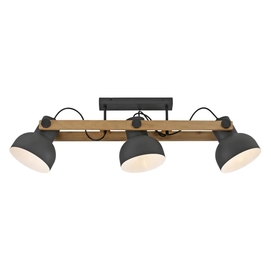 Flurlampen|Bürolampen*Just Light Deckenstrahler Holz Metall E27 96 cm 3-flammig flexibel