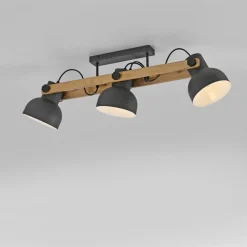 Flurlampen|Bürolampen*Just Light Deckenstrahler Holz Metall E27 96 cm 3-flammig flexibel