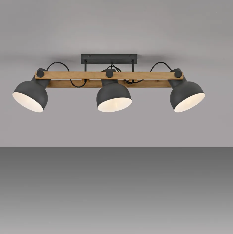 Flurlampen|Bürolampen*Just Light Deckenstrahler Holz Metall E27 96 cm 3-flammig flexibel