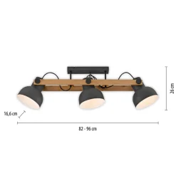 Flurlampen|Bürolampen*Just Light Deckenstrahler Holz Metall E27 96 cm 3-flammig flexibel