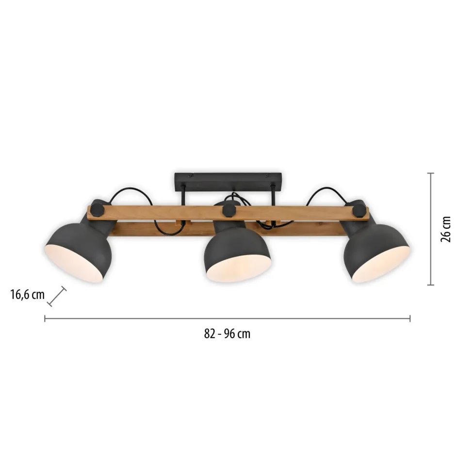 Flurlampen|Bürolampen*Just Light Deckenstrahler Holz Metall E27 96 cm 3-flammig flexibel