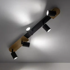 Deckenleuchten|Spots*TK Lighting Deckenstrahler Holz Metall 85 cm lang Braun Schwarz 5x GU10