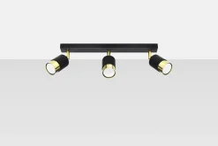 Deckenleuchten|Flurlampen*Sollux Deckenstrahler Metall Schwarz Gold 3-flammig 45 cm lang