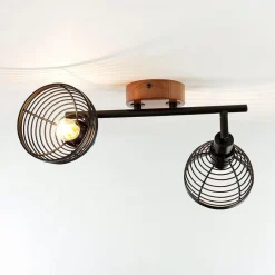 Holzlampen|Küchenlampen*Easylight Deckenstrahler Retro Design Holz Metall 2-flammig E14