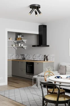 Flurlampen|Wohnzimmerlampen*By Rydéns Deckenstrahler rund 3-flammig GU10 B: 30 cm Schwarz Gold