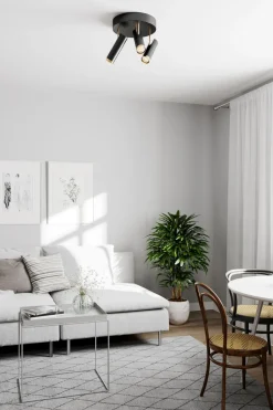 Flurlampen|Wohnzimmerlampen*By Rydéns Deckenstrahler rund 3-flammig GU10 B: 30 cm Schwarz Gold