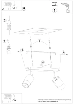 Deckenleuchten|Flurlampen*Sollux Deckenstrahler Schwarz Gold 30 cm länglich 2-flammig GU10