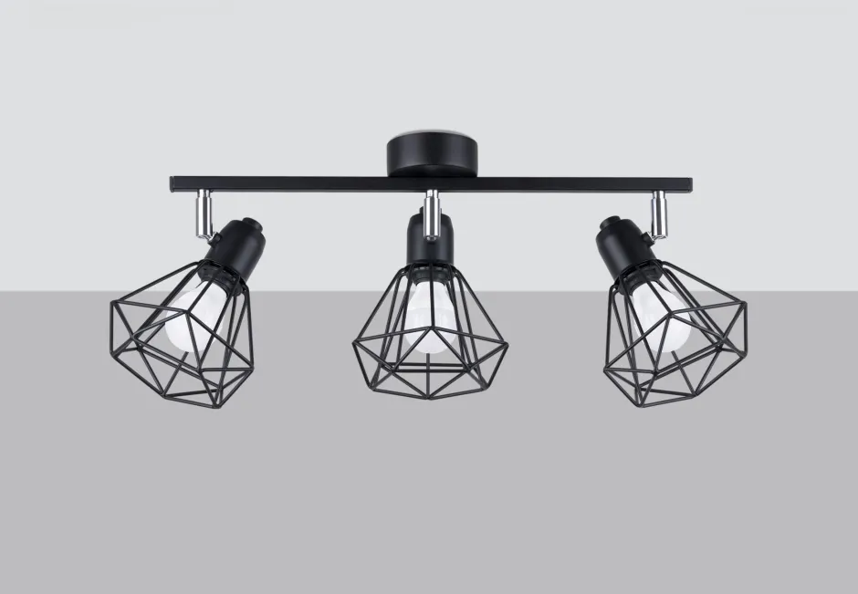 Sollux Deckenstrahler Schwarz Retro 3-flammig Metall E27< Deckenleuchten|Flurlampen