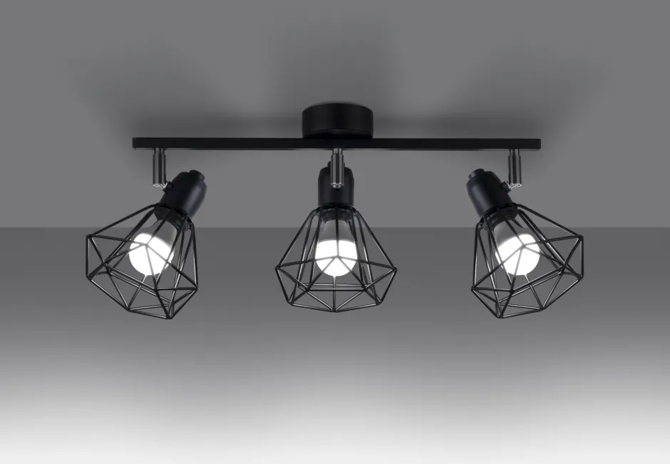 Sollux Deckenstrahler Schwarz Retro 3-flammig Metall E27< Deckenleuchten|Flurlampen