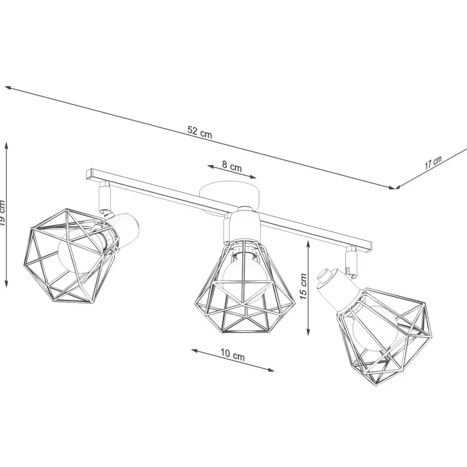 Sollux Deckenstrahler Schwarz Retro 3-flammig Metall E27< Deckenleuchten|Flurlampen