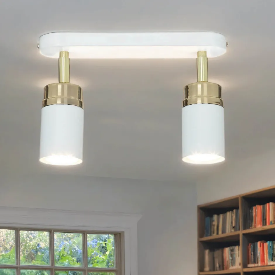 Moderne Lampen|Küchenlampen*Luminex Deckenstrahler Spot Metall Modern Weiß Gold 2-flammig