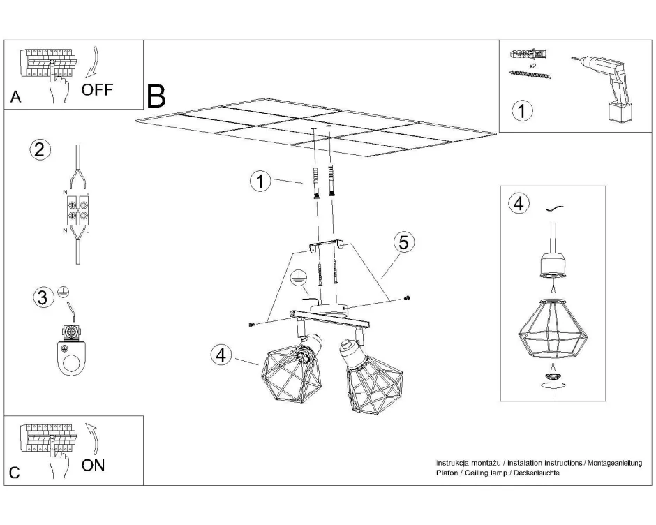 Deckenleuchten|Flurlampen*Sollux Deckenstrahler Weiß 31 cm lang verstellbar E27 Metall