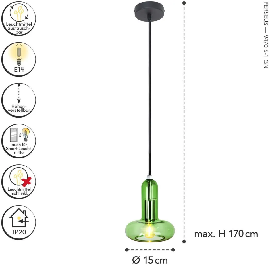 Eco-Light Dekorative Hängelampe Glas Grün E14 B:15 cm Modern< Wohnzimmerlampen|Glaslampen