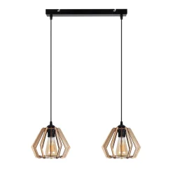 Belis Dekorative Hängelampe Holz E27 2-flammig 50 cm lang< Hängelampen|Bürolampen