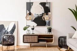 Belis Dekorative Hängelampe Holz E27 2-flammig 50 cm lang< Hängelampen|Bürolampen