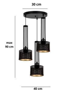 Hängelampen|Bürolampen*Belis Dekorative Hängelampe Metall 3-flammig E27 Schwarz Gold