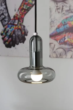 Wohnzimmerlampen|Glaslampen*Eco-Light Dekorative Hängelampe Rauchglas E14 B:15 cm Modern