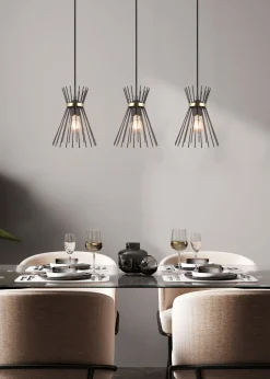 Hängelampen|Bürolampen*Trio Reality Dekorative Pendelleuchte Schwarz Gold E27 82 cm lang