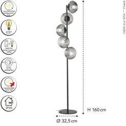 Eco-Light Dekorative Stehlampe Rauchglas 5-flammig E27 160 cm< Wohnzimmerlampen|Glaslampen