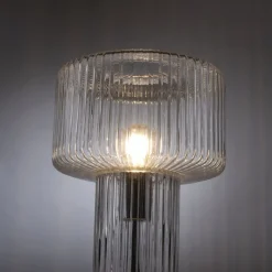 Wohnzimmerlampen|Schlafzimmer Lampen*Paul Neuhaus Dekorative Tischleuchte Riffelglas E27 35 cm Pilz rund
