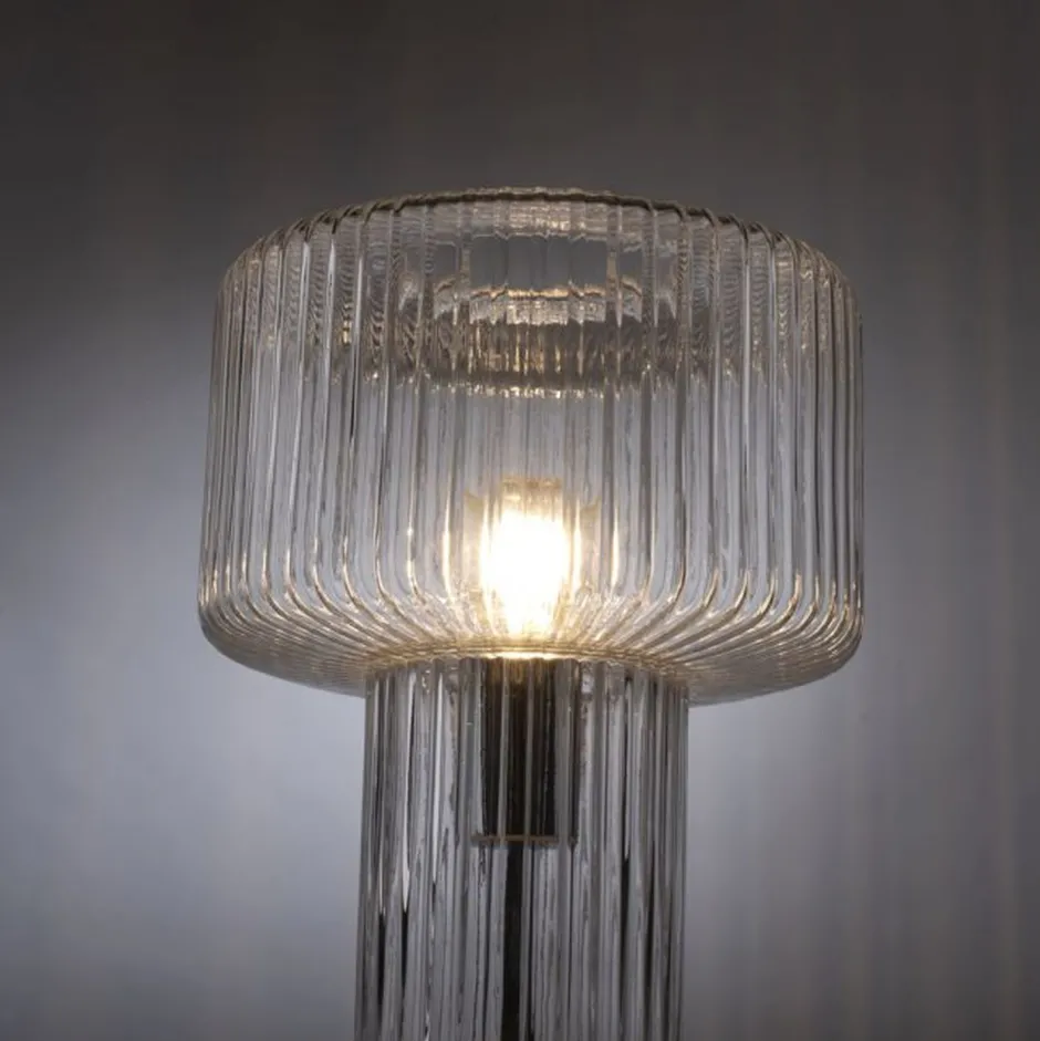 Wohnzimmerlampen|Schlafzimmer Lampen*Paul Neuhaus Dekorative Tischleuchte Riffelglas E27 35 cm Pilz rund
