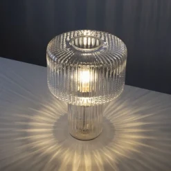 Wohnzimmerlampen|Schlafzimmer Lampen*Paul Neuhaus Dekorative Tischleuchte Riffelglas E27 35 cm Pilz rund